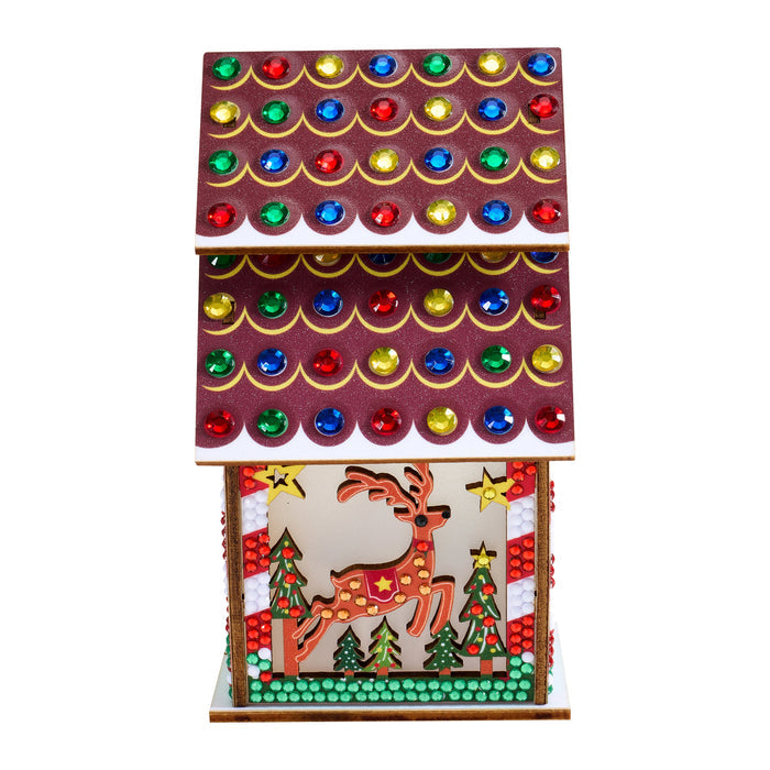 Diamond Painting Gem House - Gingerbread Reindeer 5.5" x 4.1" x 3.1" (14 x 10.5 x 8cm) / Round with 10 Colors including 9 Iridescent Diamonds / 1,094