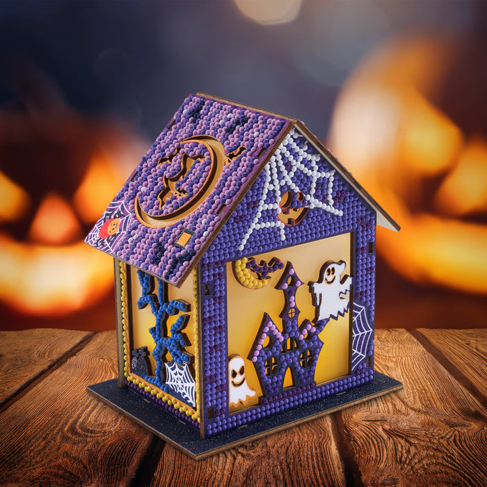 Diamond Painting Gem House - Halloween House 5.4" x 4.9" x 3" (13.8cm x 12.5cm x 7.7cm) / Round with 10 colors / 3,461