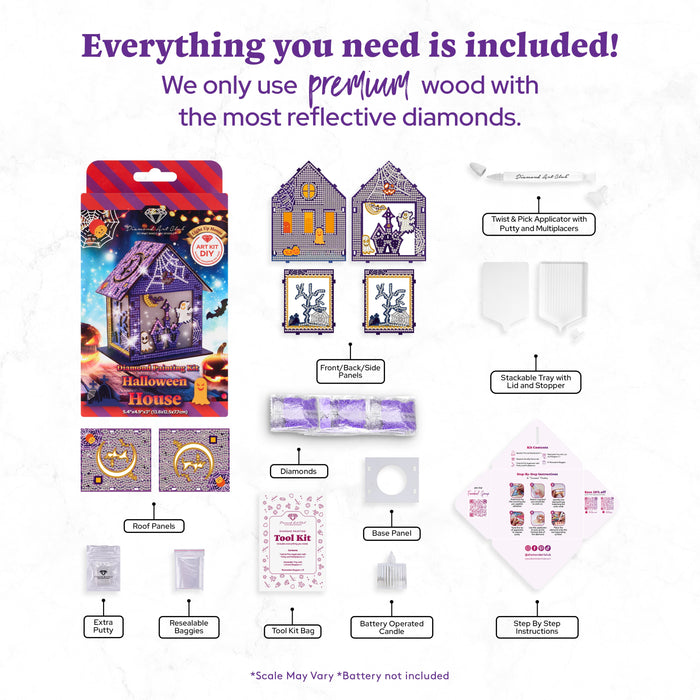 Diamond Painting Gem House - Halloween House 5.4" x 4.9" x 3" (13.8cm x 12.5cm x 7.7cm) / Round with 10 colors / 3,461