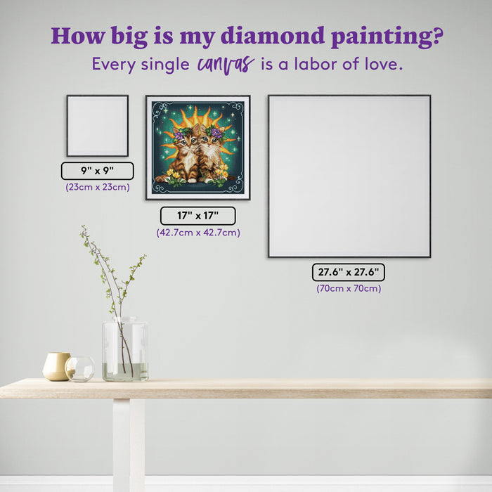 Diamond Painting Gemini Zodiac Kittens 17" x 17" (42.7cm x 42.7cm) / Round with 57 Colors including 2 ABs and 1 Iridescent Diamond and 3 Fairy Dust Diamonds / 24,025