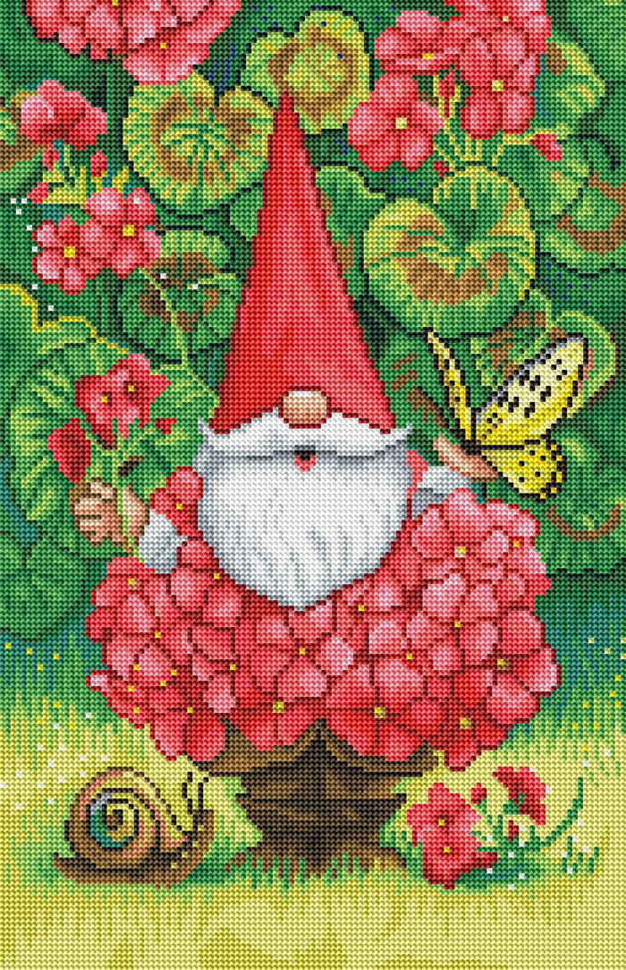 Diamond Painting Geranium Gnome 13" x 20" (32.8cm x 50.7cm) / Round with 41 Colors including 3 ABs / 21,177