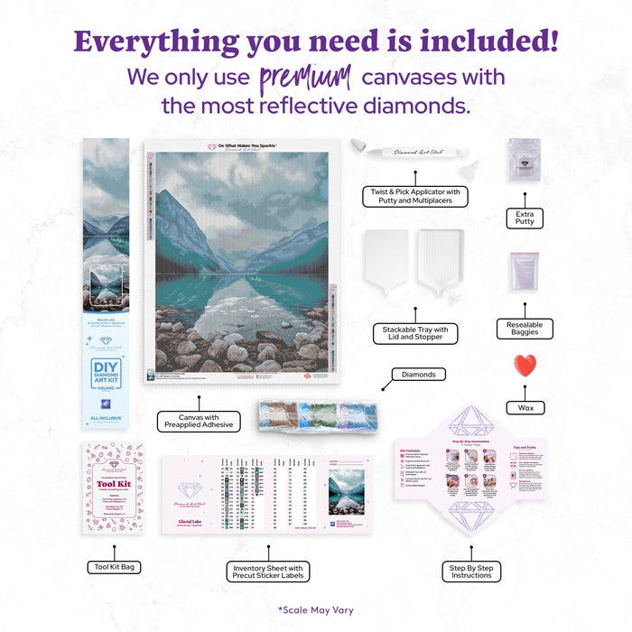 Diamond Painting Glacial Lake 22" x 28" (55.8cm x 70.7cm) / Square with 42 Colors including 2 ABs and 1 Fairy Dust Diamond / 63,616
