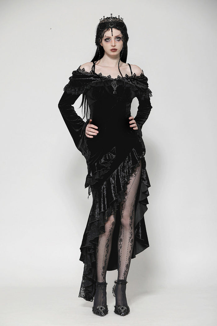 dark princess gothic long maxi gown with leg slit
