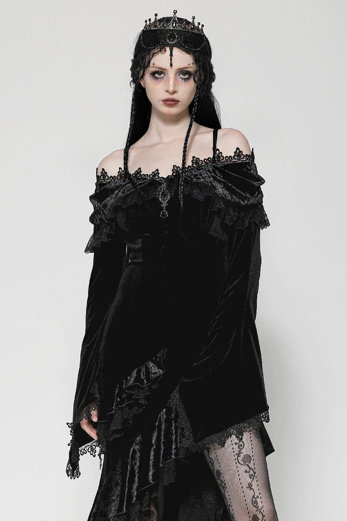 embroidered faux gemstone velvet dress