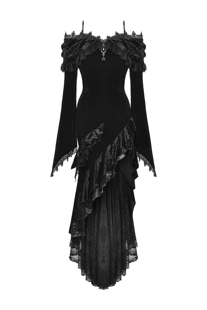 off-the-shoulder velvet vampire dress