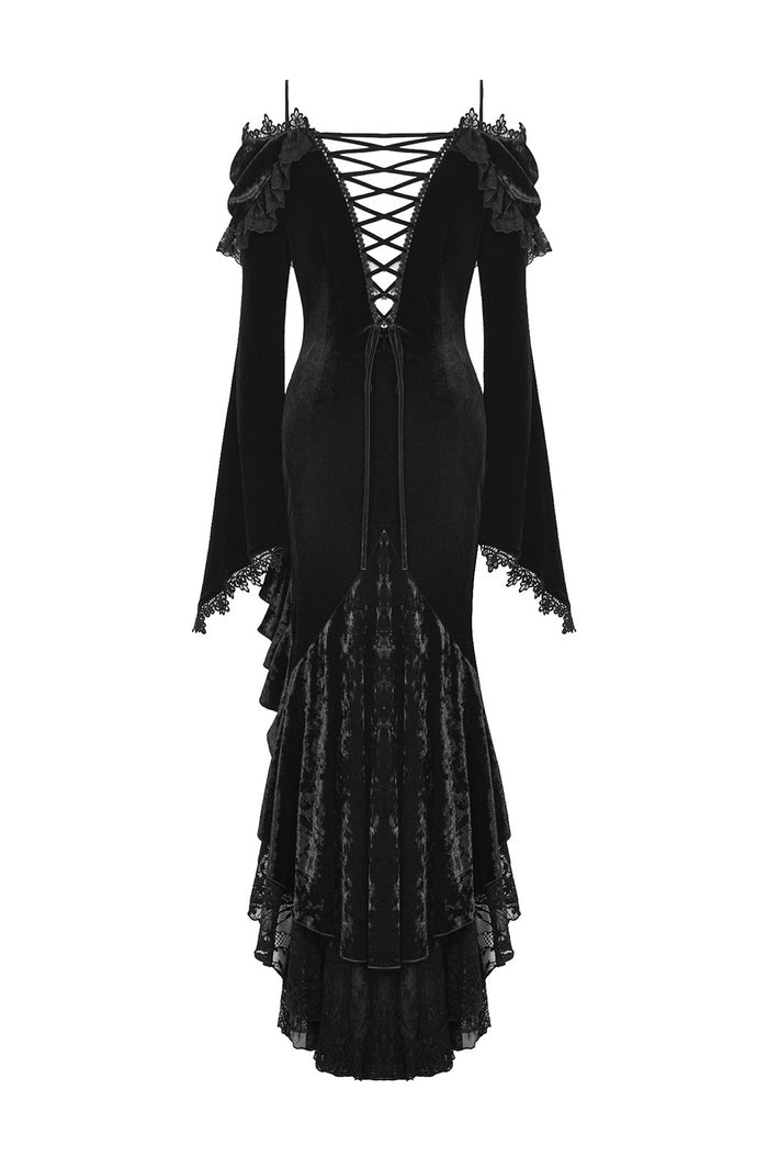 ruffled lace-up flared sleeve gown