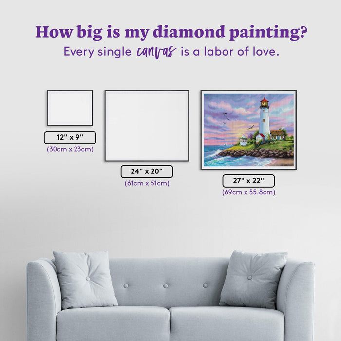 Diamond Painting Glorious Sunset Lighthouse 27" x 22" (69cm x 55.8cm) / Square With 64 Colors Including 5 ABs with 1 Fairy Dust Diamonds / 62,048