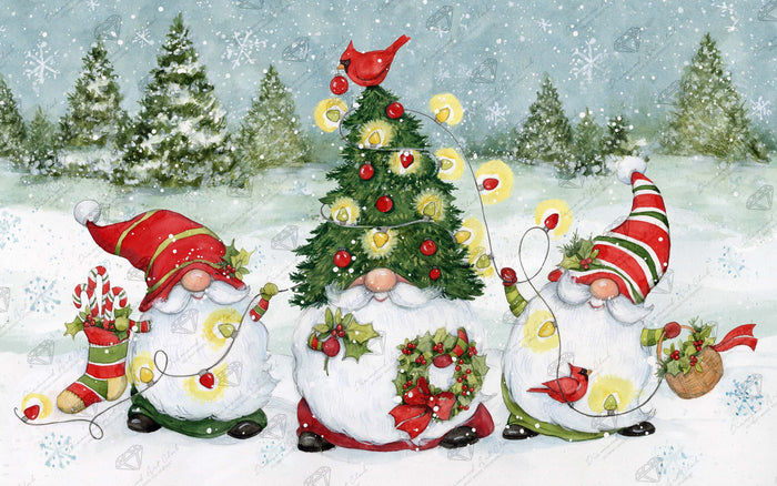 Diamond Painting Gnome Tree Lights 32" x 20" (81cm x 50.7cm) / Round With 47 Colors Including 2 ABs and 1 Fairy Dust Diamonds / 52,309
