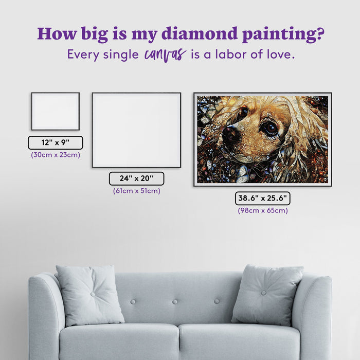 Diamond Painting Golden Cocker Spaniel 38.6" x 25.6" (98cm x 65cm) / Square with 57 Colors including 3 ABs including 1 Fairy Dust Diamonds / 102,573