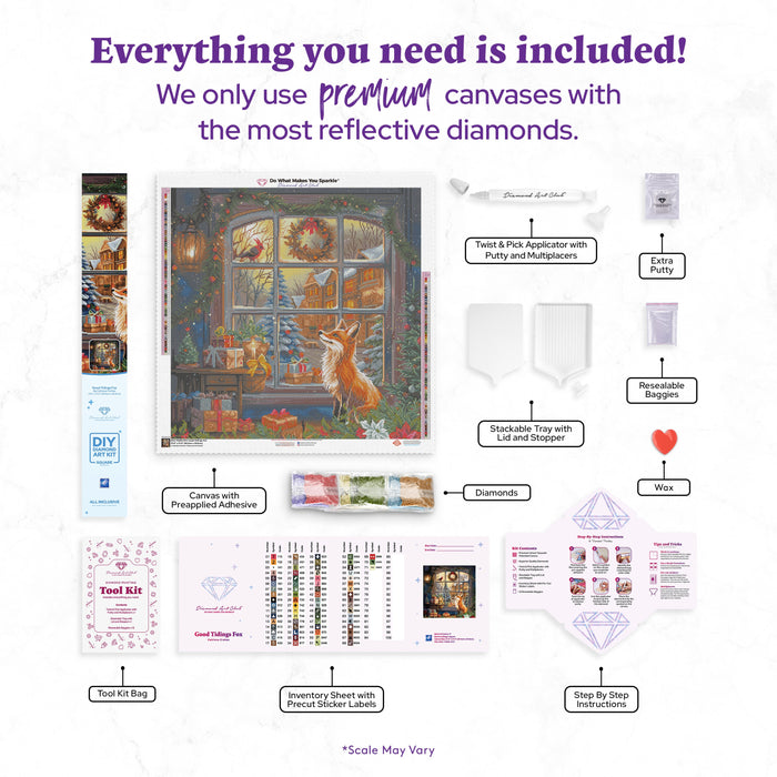 Diamond Painting Good Tidings Fox 27.6" x 27.6" (69.9cm x 69.9cm) / Square with 71 Colors including 3 ABs and 3 Fairy Dust Diamonds / 78,961