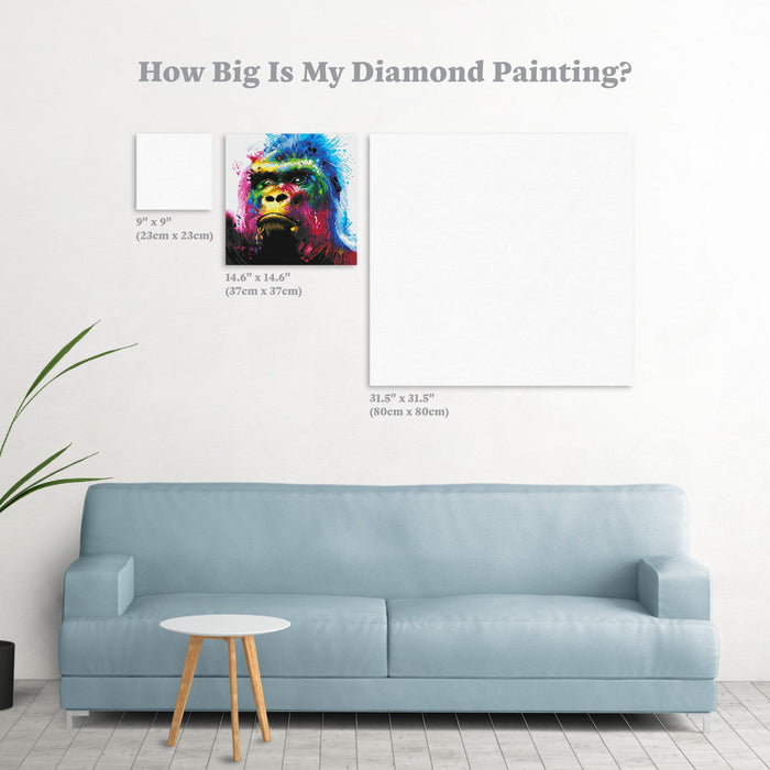 Diamond Painting Gorilla Round With 37 Colors Including 2 ABs / 14.6" x 14.6" (37cm x 37cm) / 17,161