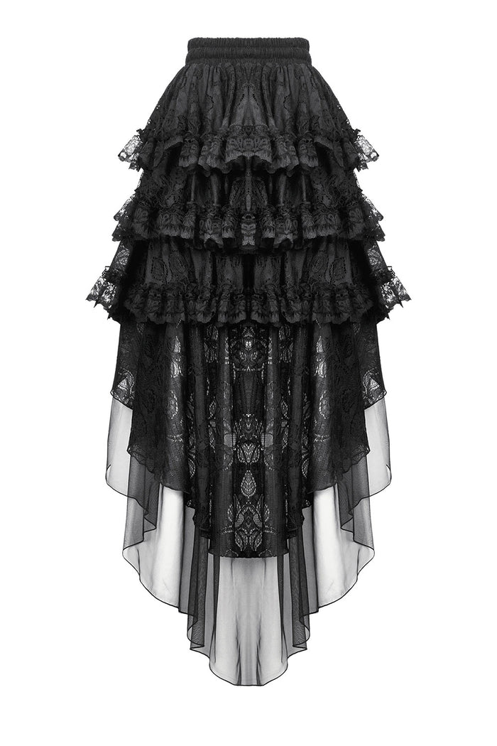 spooky sweet black tiered lace ruffle skirt
