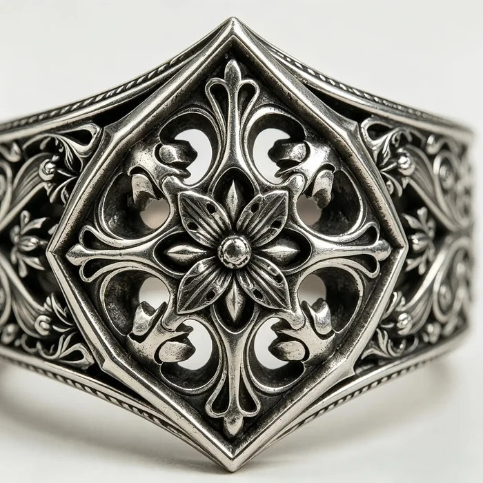 Gothic Baroque Rosette Ring – No Name Craft Co. handcrafted gothic ring, lifestyle shot