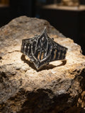 Gothic 925 sterling silver cathedral ring — hand-carved architectural tracery and pointed apex front view