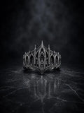 Gothic 925 sterling silver cathedral spire crown ring — architectural crown with lancet arches front view