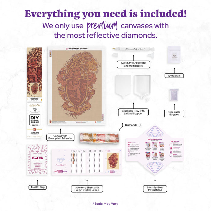 Diamond Painting Gryffindor™ Crest - Tomes & Scrolls 22" x 31″ (56cm x 79cm) / Square With 9 Colors Including 1 AB / 68,952