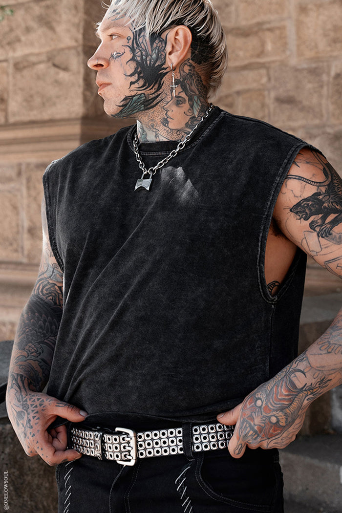 grunge genuine leather mens studded punk waist belt