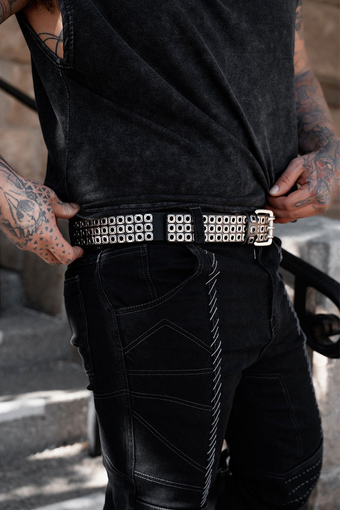 goth genuine leather mens studded punk waist belt