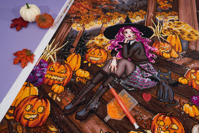 Diamond Painting Halloween Night 25.6" x 35.4" (65cm x 90cm) / Square with 58 Colors including 2AB Diamonds and 4 Fairy Dust Diamonds and 1 Iridescent Diamonds / 94,221
