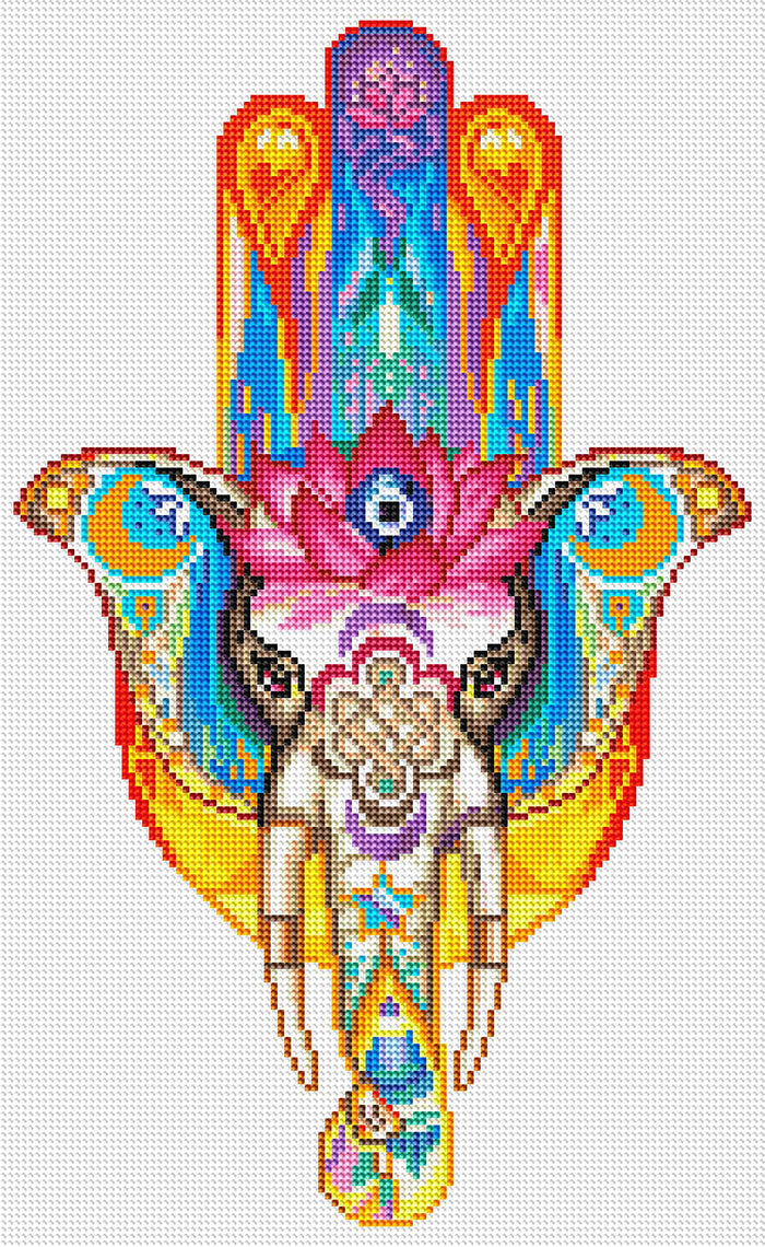Diamond Painting Hamsa White Elephant 12.6″ x 20.5″ (32cm x 52cm) / Round With 37 Colors Including 1 AB / 27,093