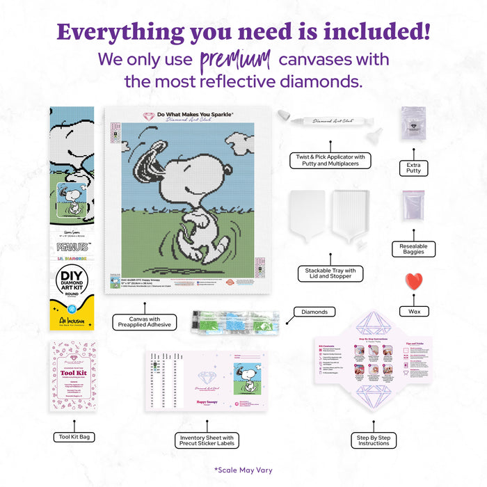 Diamond Painting Happy Snoopy 13" x 15" (32.8cm x 38.1cm) / Round With 5 Colors including 1 AB Diamonds / 15,912