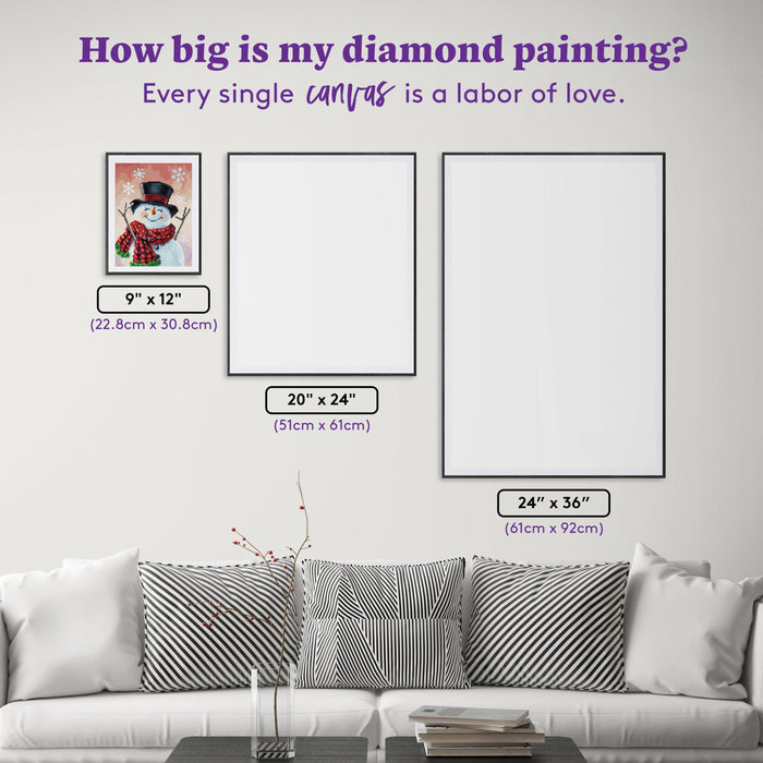 Diamond Painting Happy Snowman 9" x 12" (22.8cm x 30.8cm) / Round with 41 Colors including 1 AB and 3 Fairy Dust Diamonds / 9,296