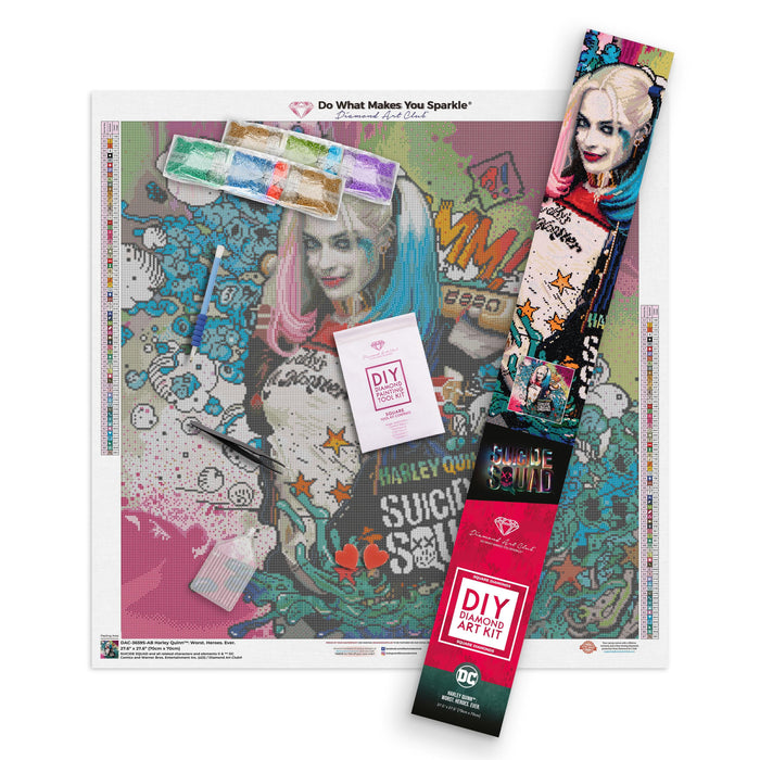 Diamond Painting Harley Quinn™: Worst. Heroes. Ever. 27.6" x 27.6″ (70cm x 70cm) / Square With 67 Colors Including 4 ABs / 76,729