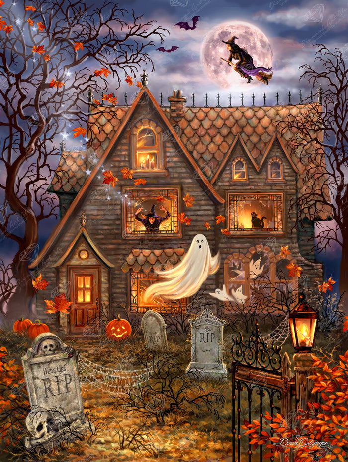 Diamond Painting Haunted House 27.6" x 36.6" (70cm x 93cm) / Square with 55 Colors including 5 ABs and 1 Fairy Dust Diamonds / 104,813