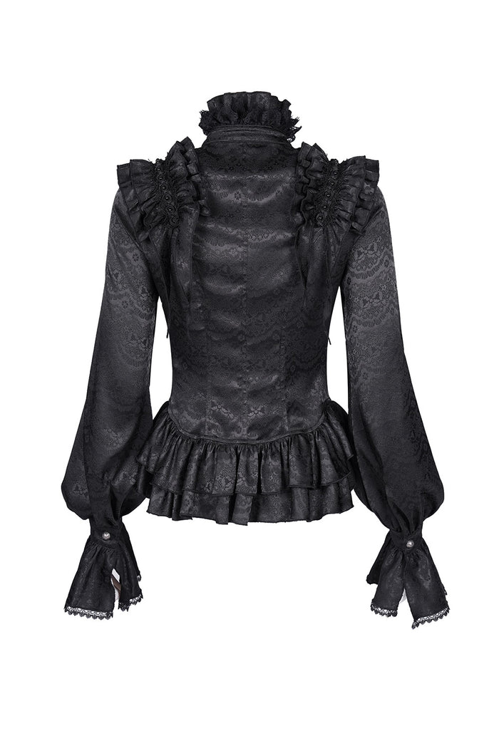 ruffled high collar long sleeve dark pattern shirt by devil fashion
