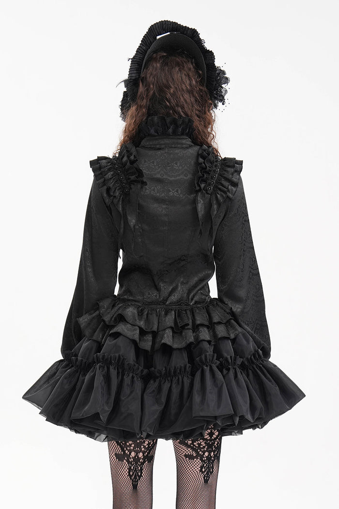 puffed sleeve ruffled lace long sleeve Victorian top