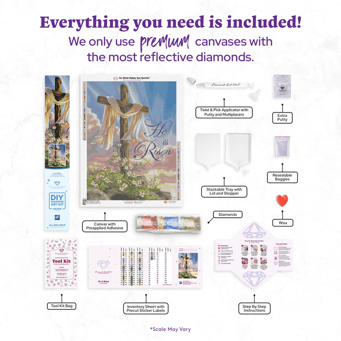 Diamond Painting He is Risen 22" x 29" (55.8cm x 73.7cm) / Square with 55 Colors including 3 ABs and 1 Electro Diamonds / 66,304