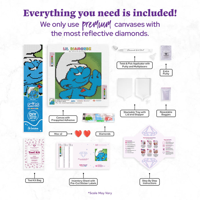 Diamond Painting Hefty Smurf 9" x 9" (23cm x 23cm) / Round with 8 Colors including 1 AB and 1 Glow In The Dark Diamond / 6,724