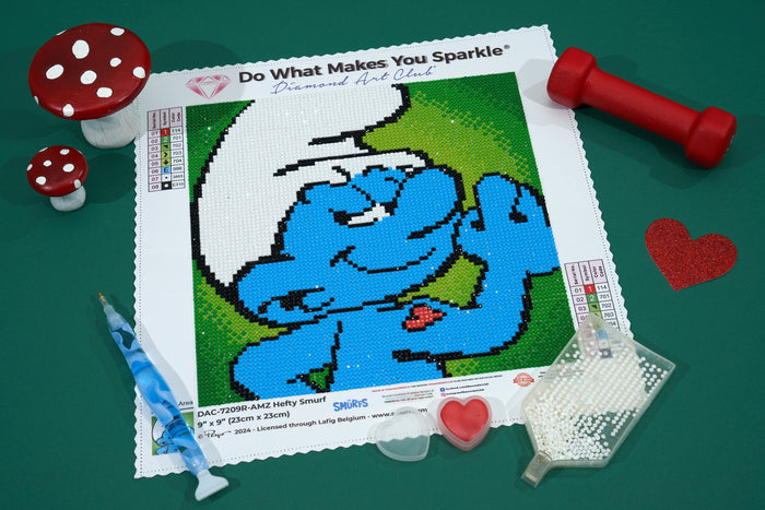 Diamond Painting Hefty Smurf 9" x 9" (23cm x 23cm) / Round with 8 Colors including 1 AB and 1 Glow In The Dark Diamond / 6,724