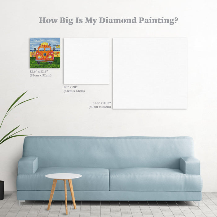 Diamond Painting Hippy Van Orange Square With 32 Colors / 12.6″ x 12.6″ (32cm x 32cm) / 15,625