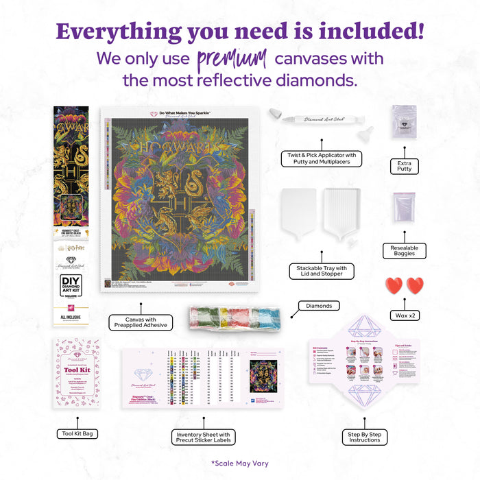Diamond Painting Hogwarts™ Crest - Fine Oddities (Black) 22" x 26″ (56cm x 66cm) / Square With 42 Colors Including 4 ABs / 57,681
