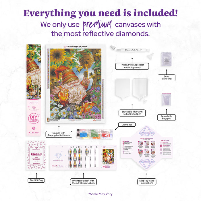 Diamond Painting Honeybee Gnome 20" x 27" (50.7cm x 69cm) / Round with 58 Colors including 4 ABs / 44,526