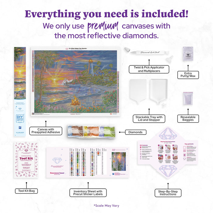 Diamond Painting Honeymoon Sunset 36.6" x 27.6" (92.8cm x 69.9cm) / Square with 71 Colors including 3 ABs and 5 Fairy Dust Diamonds / 104,813