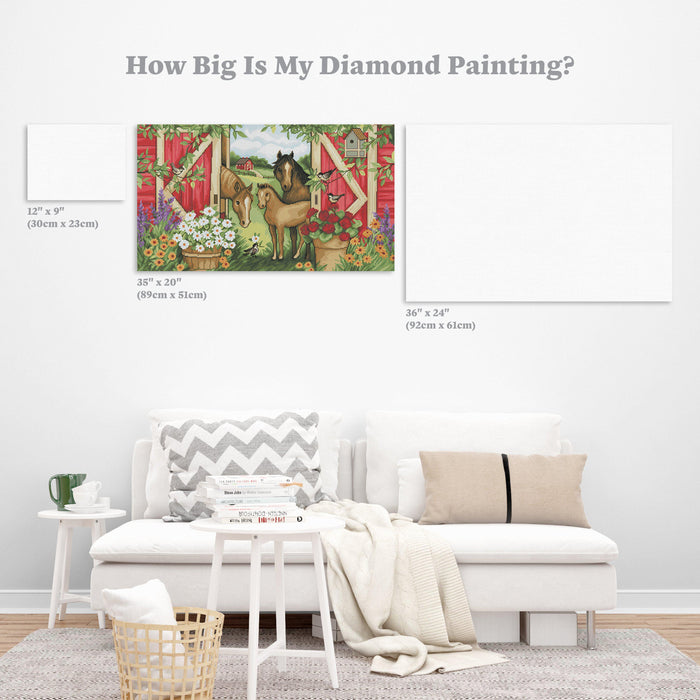 Diamond Painting Horses Red Barn 35" x 20″ (89cm x 51cm) / Square with 44 Colors including 2 ABs