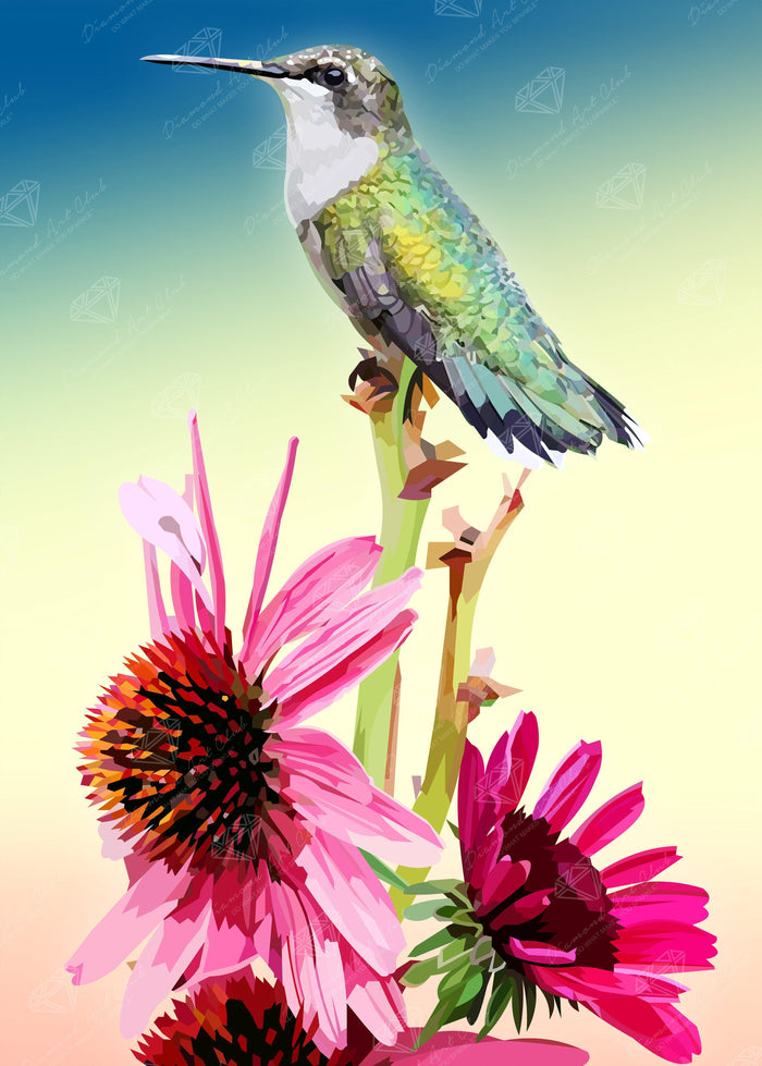 Diamond Painting Humming Bird on a Flower 11.8" x 16.5" (30cm x 42cm) / Square With 41 Colors including 2 ABs