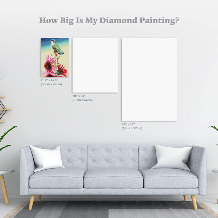Diamond Painting Humming Bird on a Flower 11.8" x 16.5" (30cm x 42cm) / Square With 41 Colors including 2 ABs