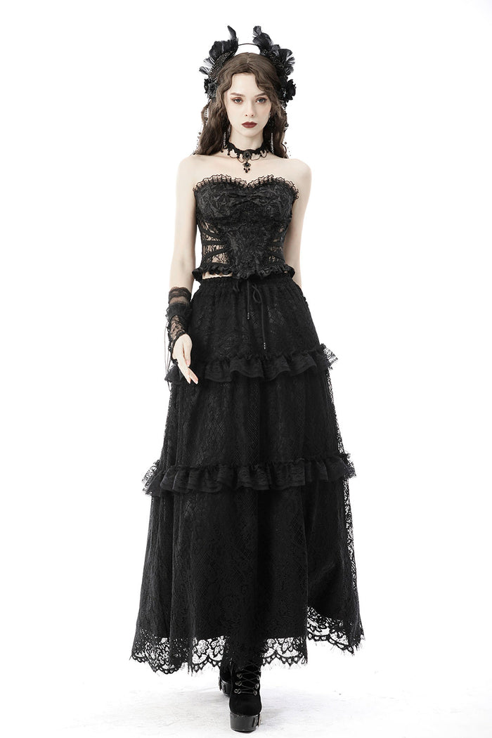 womens ruffled gothic long lace skirt
