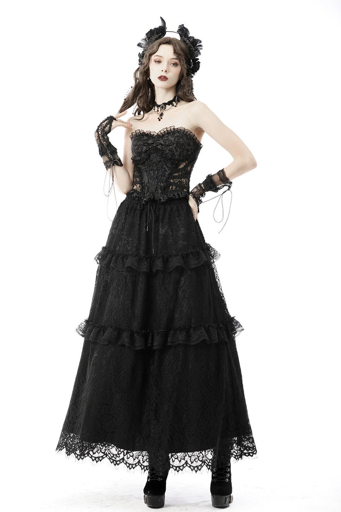 high-waisted gothic long lace skirt