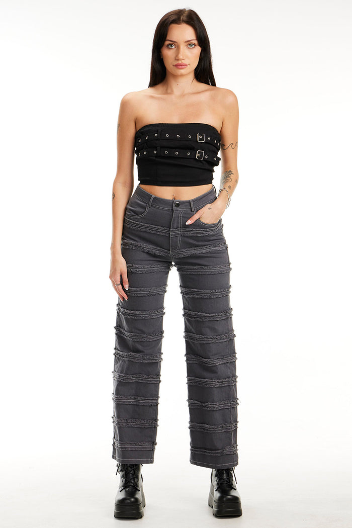 high waisted grey ripped jeans