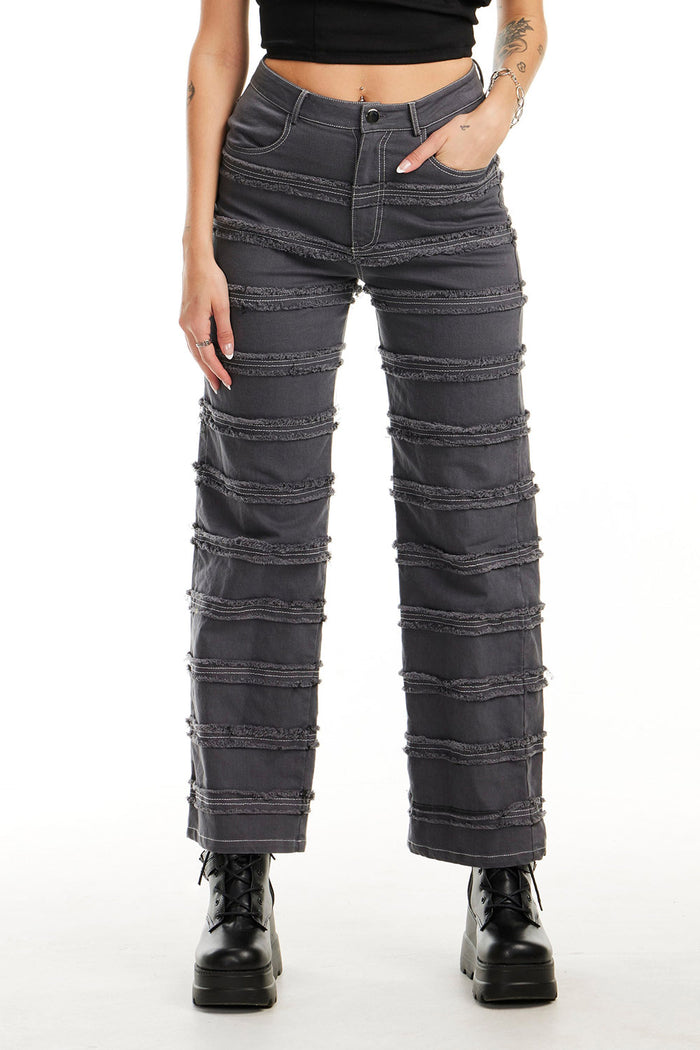 straight leg high waisted grey ripped jeans