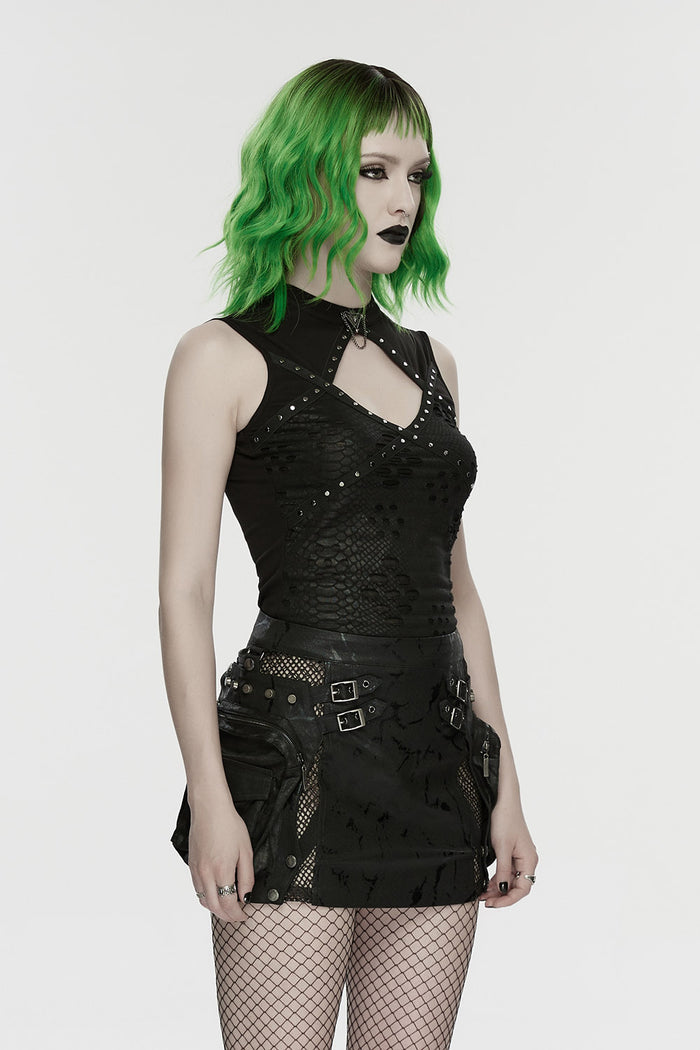 netted punk tank top with studs