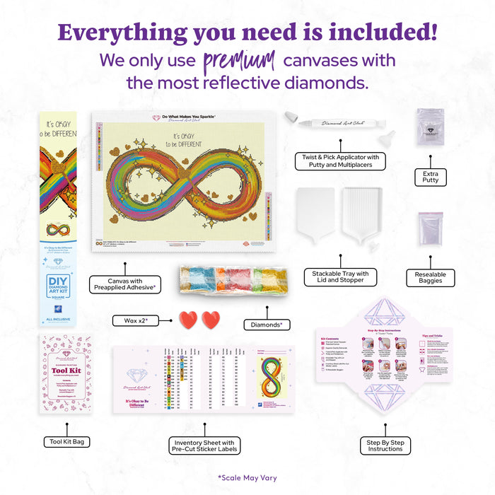 Diamond Painting It's Okay to Be Different 23" x 17" (58.8cm x 42.8cm) / Square With 25 Colors Including 4 ABs and 1 Electro Diamond and 2 Iridescent Diamonds and 1 Fairy Dust Diamond / 15,769