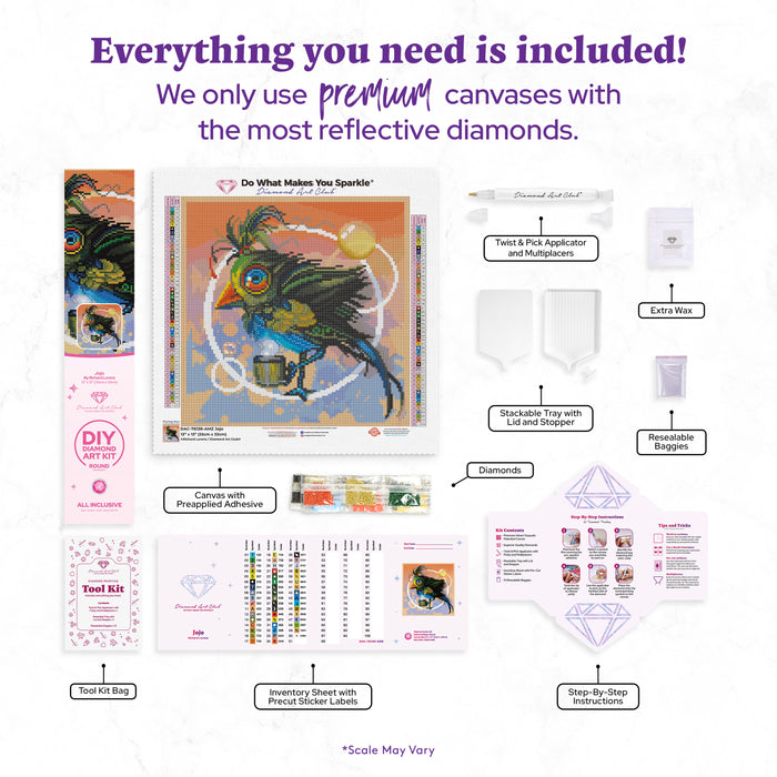 Diamond Painting Jojo 13" x 13" (33cm x 33cm) / Round with 50 Colors including 2 ABs and 3 Fairy Dust Diamonds / 14,400