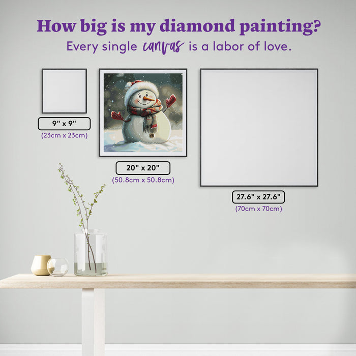 Diamond Painting Jolly Snowman 20" x 20" (50.8cm x 50.8cm) / Square with 53 Colors including 3 ABs and 1 Fairy Dust Diamonds / 41,616