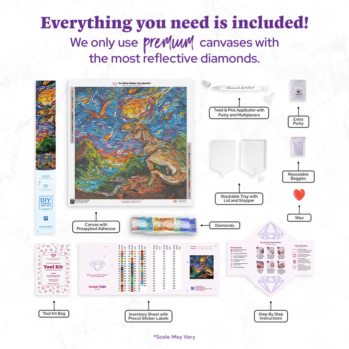 Diamond Painting Jurassic Night 25.6" x 25.6" (65cm x 65cm) / Square with 49 Colors including 5 ABs / 68,121