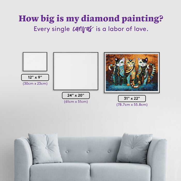Diamond Painting Kleo Trio 31" x 22" (78.7cm x 55.8cm) / Square with 48 Colors including 1 AB and 1 Iridescent Diamond and 3 Fairy Dust Diamonds / 70,784